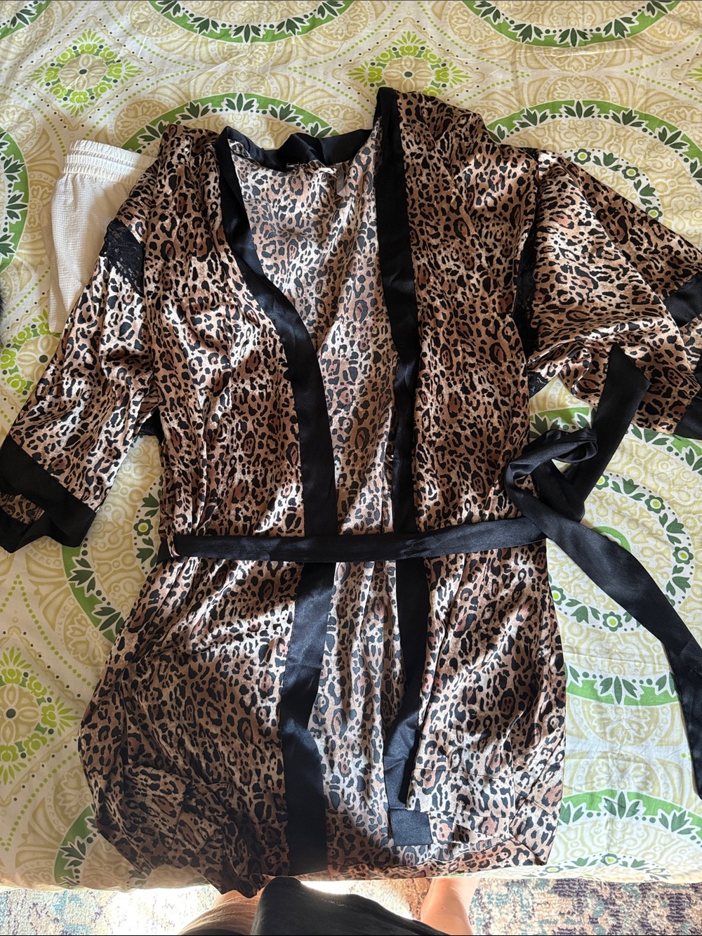 Leopard Satin Robe with Black Trim - m/l Victoria Secret